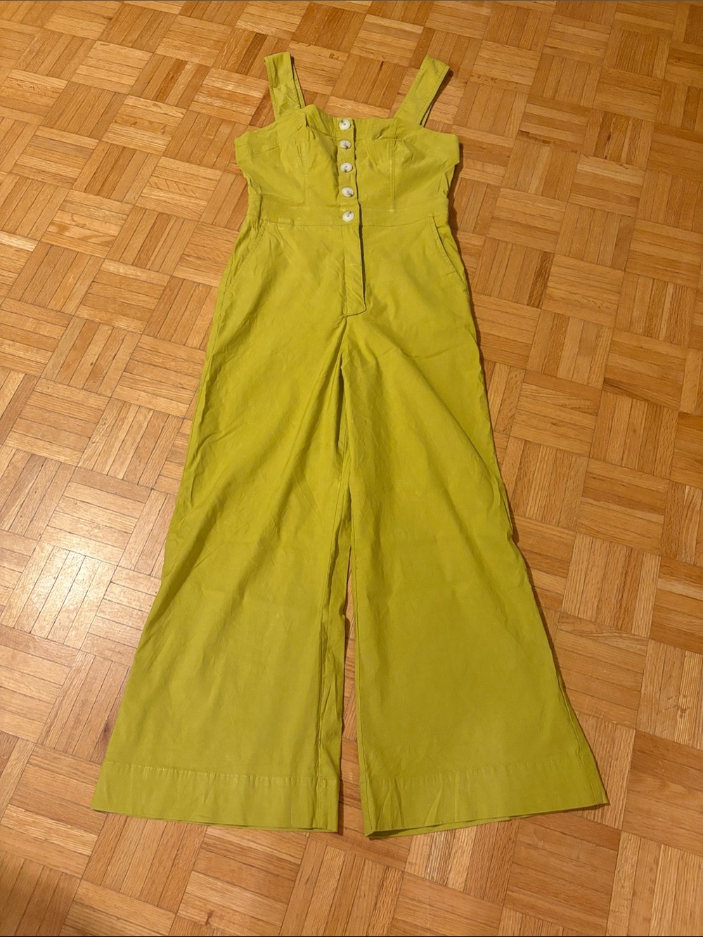 Maeve Lime Green Wide-Leg Jumpsuit with Button Front